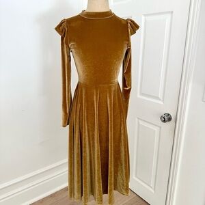 Ivy City Co Velvet Long Sleeve Dress in Rich Brown